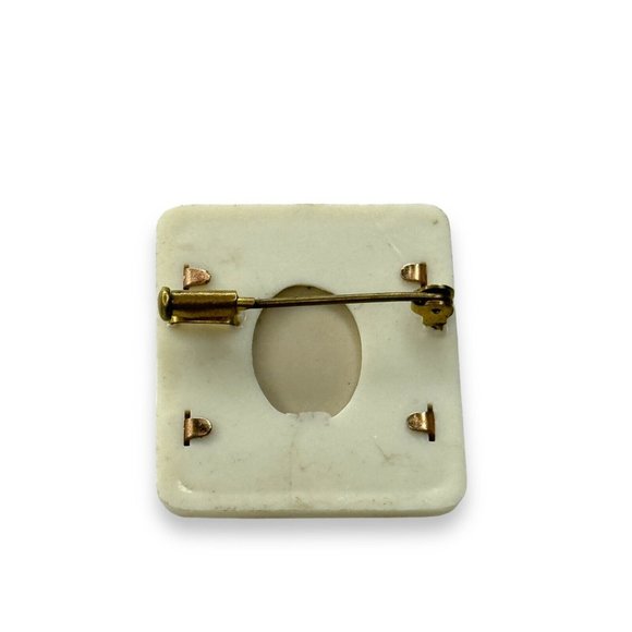 Antique Ceramic Picture Frame Painted Flowers Trombone Clasp Brooch - Picture 2 of 7